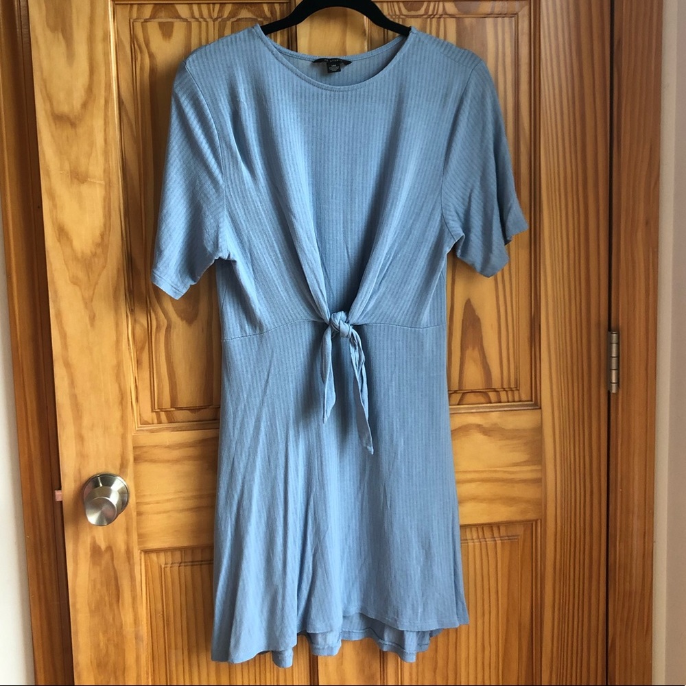 American Eagle Blue Tie Front Ribbed T-Shirt Dress